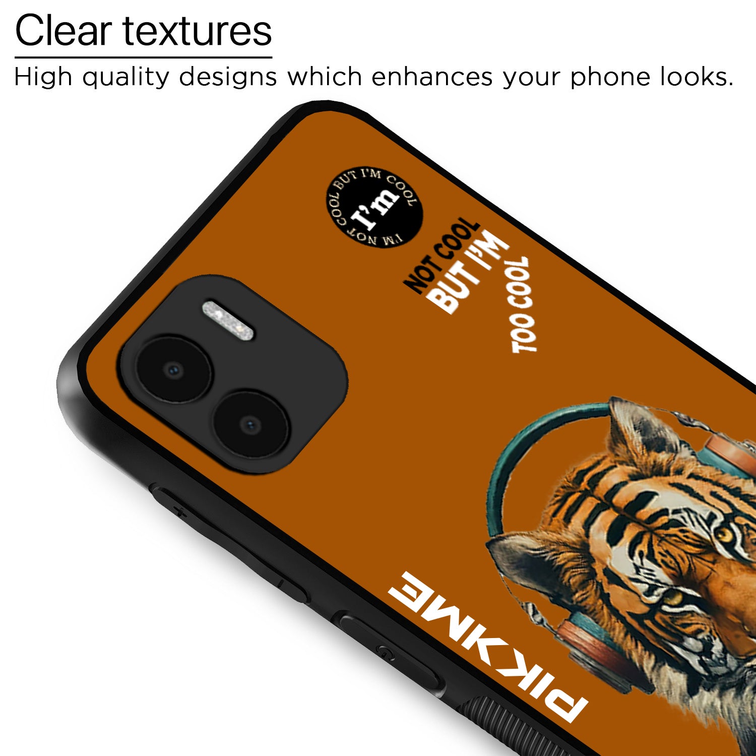 Pikkme Back Cover Pc Tpu + Printed Cool Funky Stylish Brown Tiger Swag Raised Edges Camera Protection |Bumper Case For Redmi A1 (Design 09)