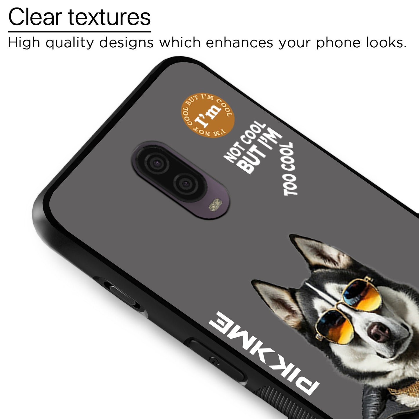 Pikkme Back Cover Pc Tpu + Printed Cool Funky Stylish Grey Dog Swag Raised Edges Camera Protection |Bumper Case For OnePlus 6T (Design 02)