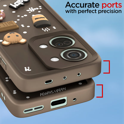 Pikkme OnePlus Nord 3 5G Cute Fun Cartoon 3D Bear Coffee Back Cover (Black)