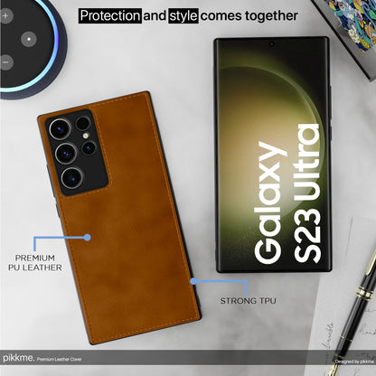 Pikkme Samsung Galaxy S23 Ultra 5G Leatherback Back Case | Brown
