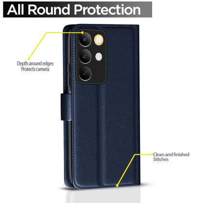 Pikkme Realme C85 5G Premium Leather Finish Vintage Flip Cover (Blue)