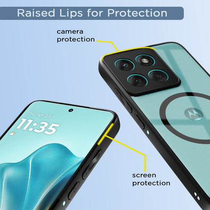 Pikkme Motorola Moto Edge 60 Fusion 5G Eagle 2 Mag-Safe Shockproof Hard Transparent Back Cover (Black)