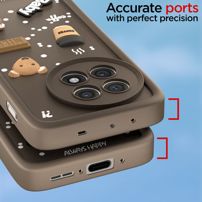Pikkme OnePlus 13R 5G Cute Fun Cartoon 3D Bear Coffee Back Cover (Brown)