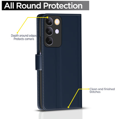 Pikkme Realme C85 5G Double Contrast Leather Finish Flip Cover (Blue)