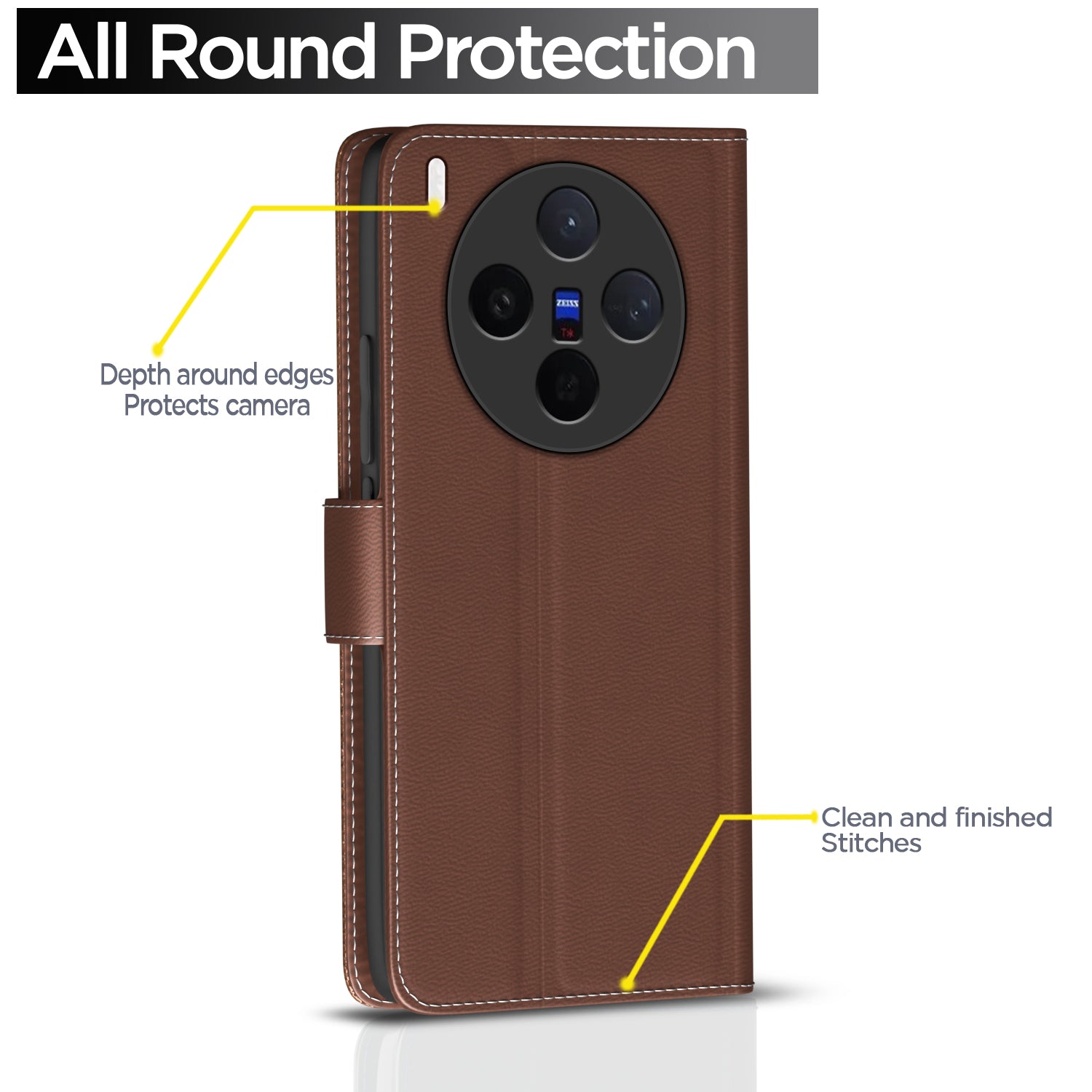 Pikkme Vivo X300 5G Double Contrast Leather Finish Flip Cover (Tan)