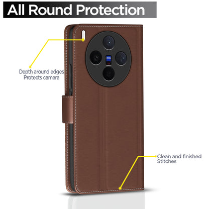 Pikkme Vivo X300 5G Double Contrast Leather Finish Flip Cover (Tan)