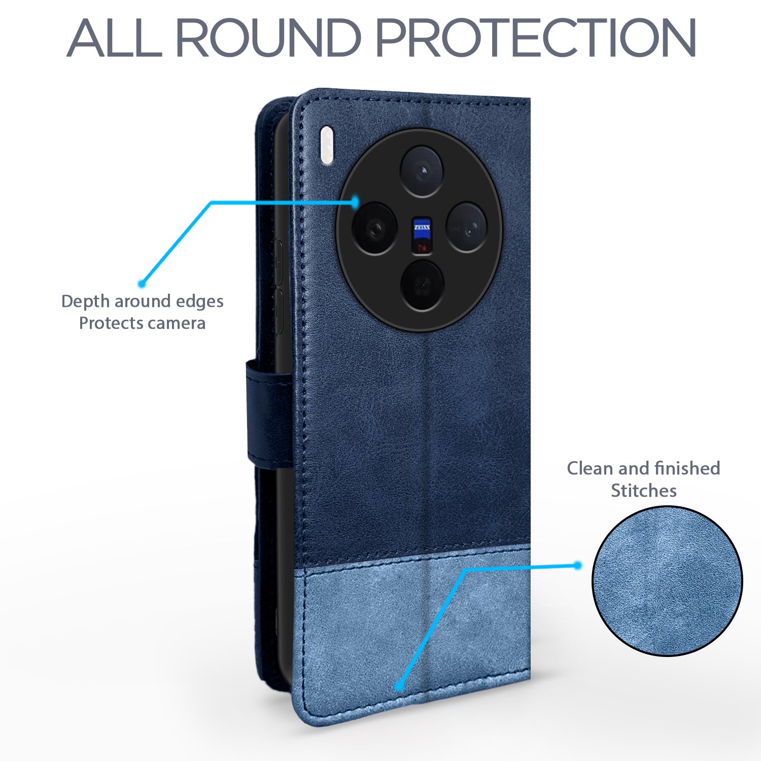 Pikkme Vivo X300 5G Dual-Tone PU Leather Finish Magnetic Flip Cover (Blue)