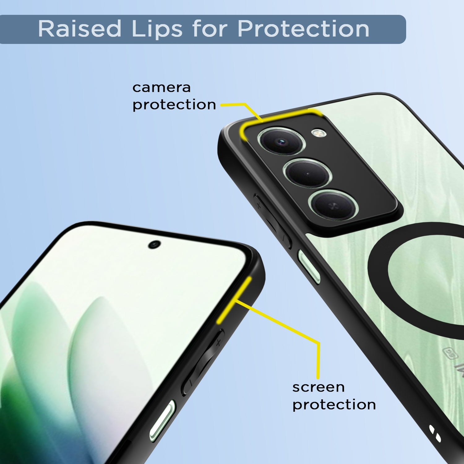 Pikkme Redmi 15 5G Eagle 2 Mag-Safe Shockproof Hard Transparent Back Cover (Black)