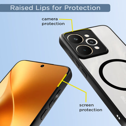Pikkme Realme 15 pro 5G Eagle 2 Mag-Safe Shockproof Hard Transparent Back Cover (Black)