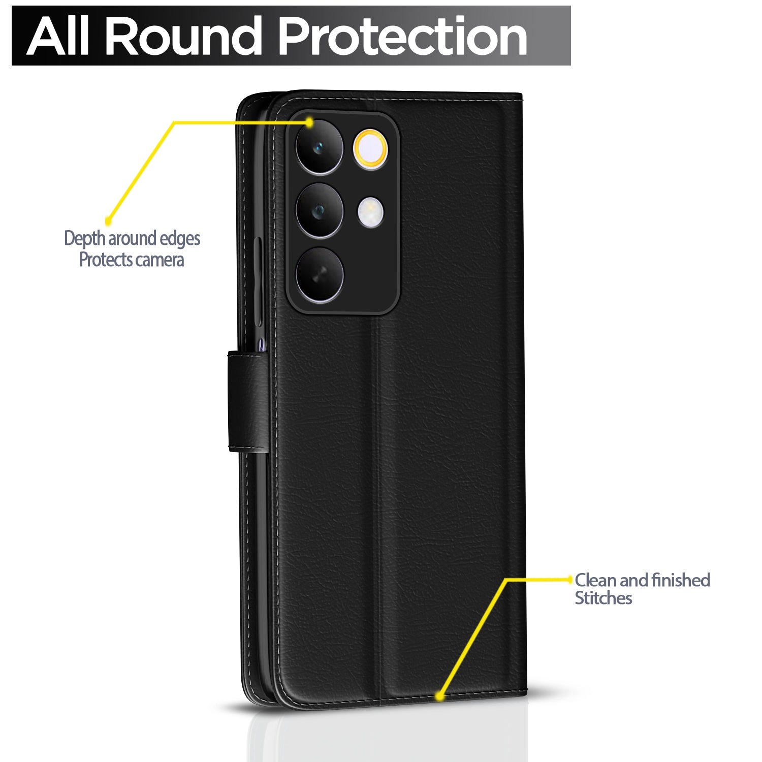 Pikkme Realme C85 5G Premium Leather Finish Vintage Flip Cover (Black)