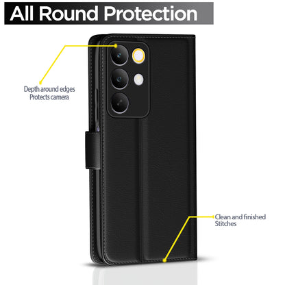 Pikkme Realme C85 5G Premium Leather Finish Vintage Flip Cover (Black)