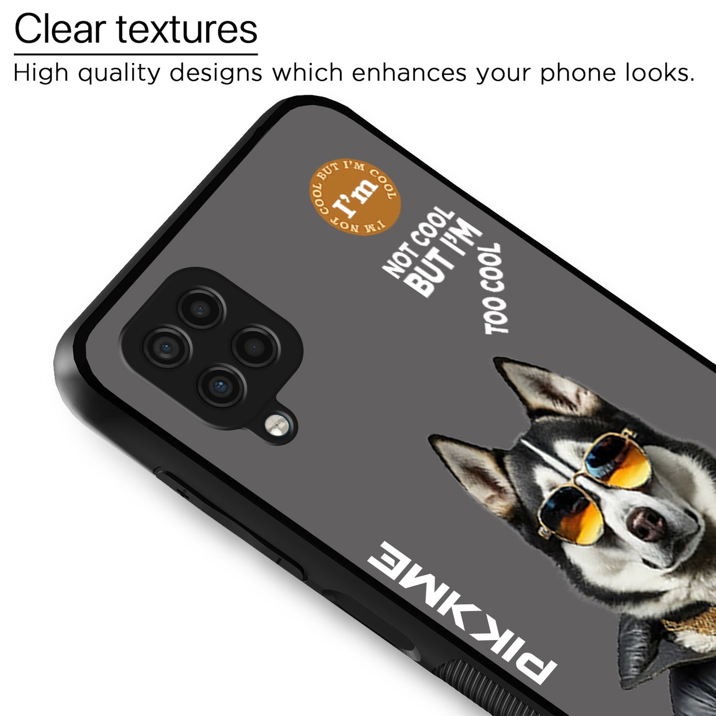 Pikkme Back Cover Pc Tpu + Printed Cool Funky Stylish Grey Dog Swag Raised Edges Camera Protection |Bumper Case For Samsung Galaxy M12 (Design 02)