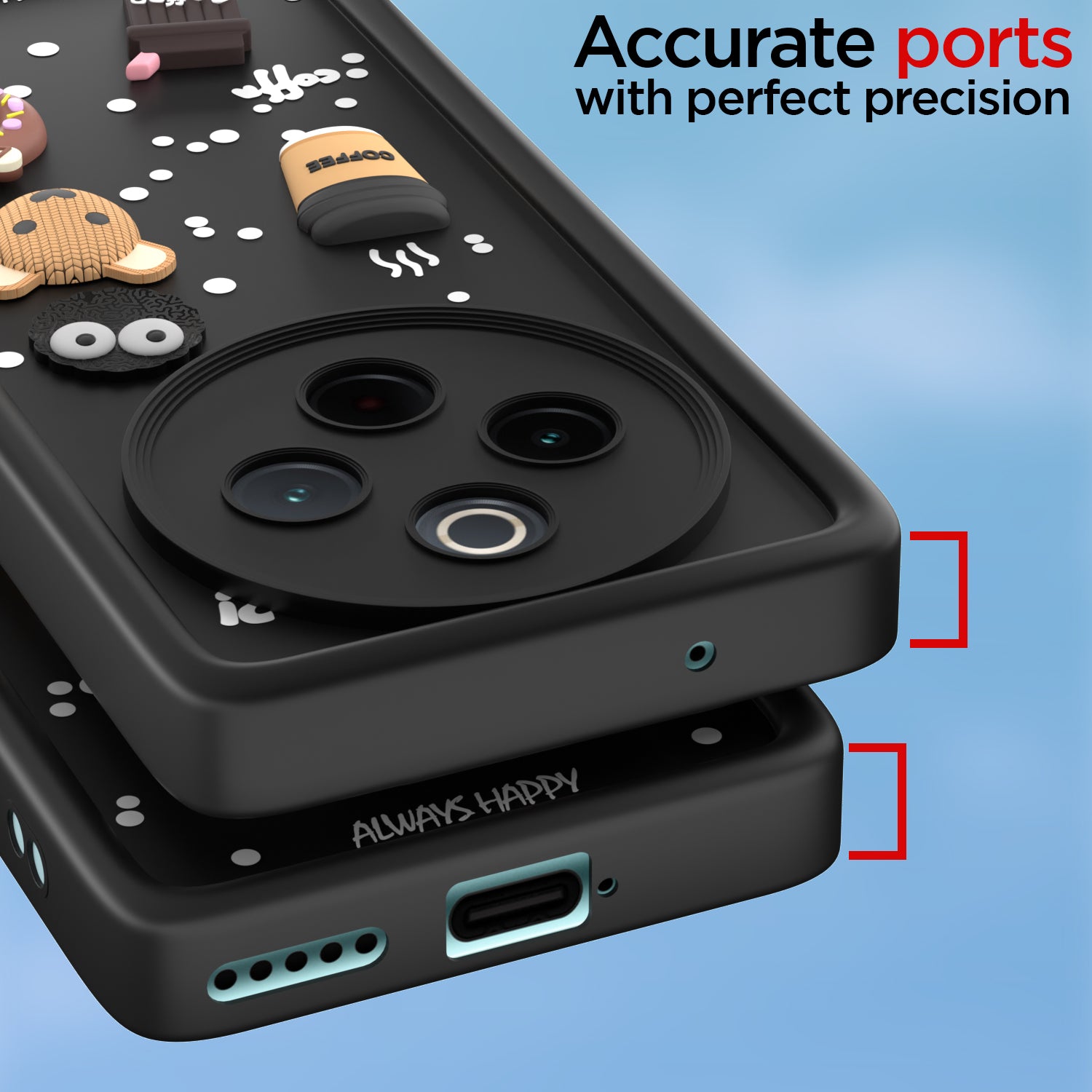 Pikkme Vivo T4 5G / iQoo Z10 5G Cute Fun Cartoon 3D Bear Coffee Back Cover (Black)