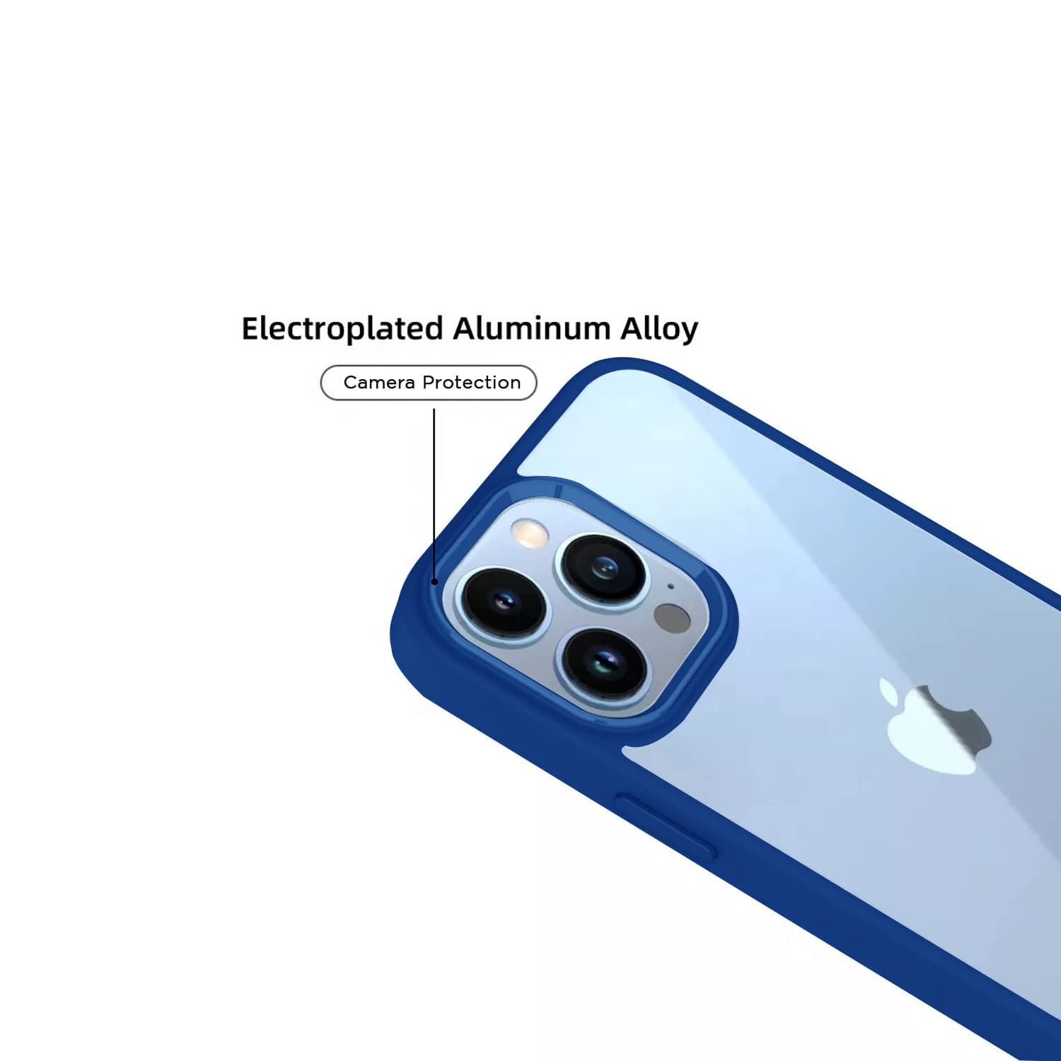Pikkme iPhone 13 Pro Max Electroplated Crome Metal Ring Back Cover (Dark Blue)