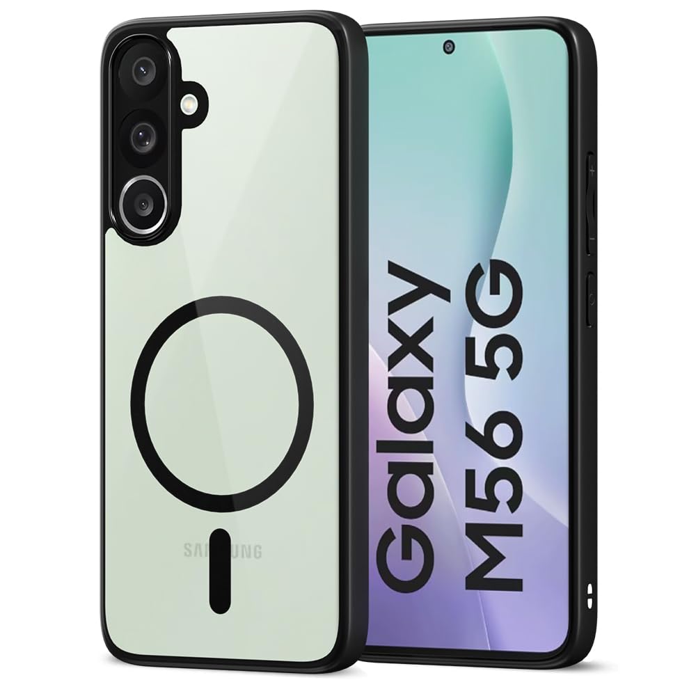 Pikkme Samsung Galaxy M56 5G Eagle 2 Mag-Safe Shockproof Hard Transparent Back Cover (Black)