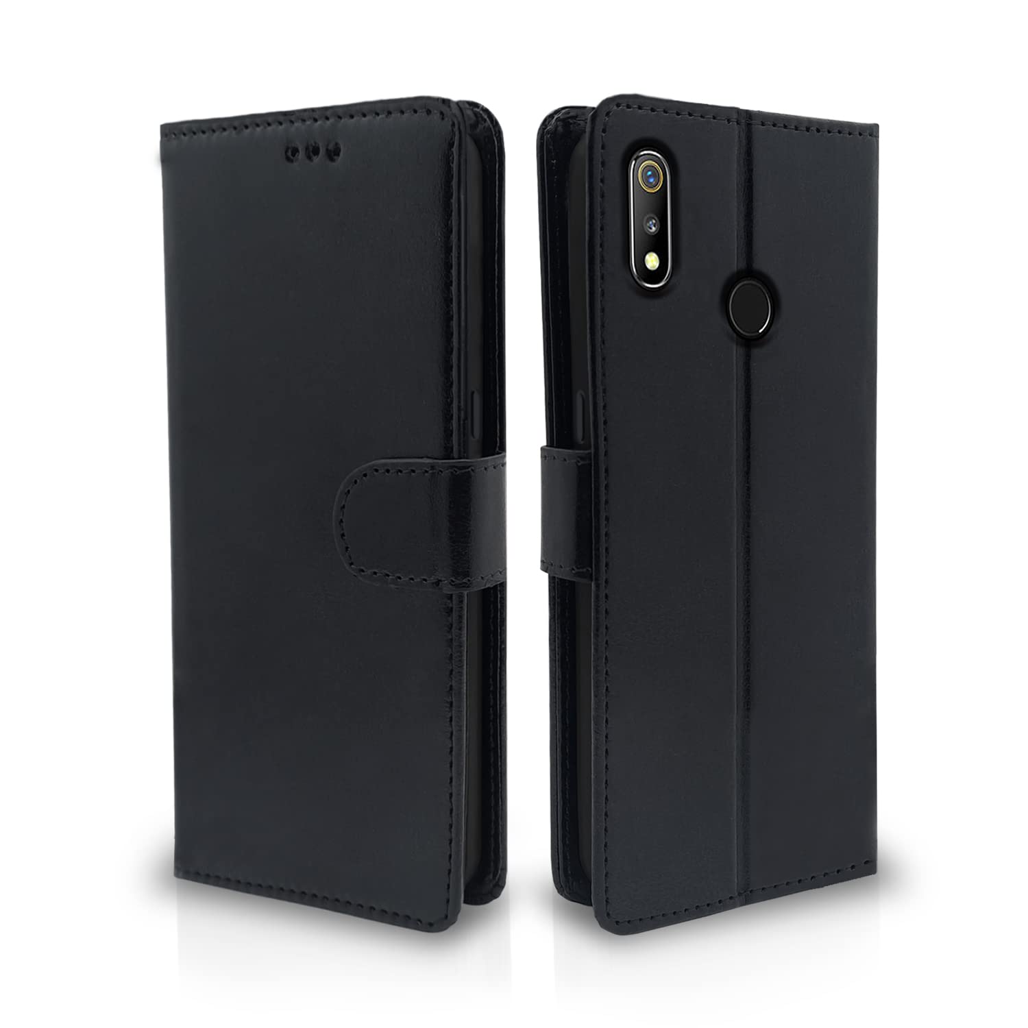 Pikkme Realme 3 Vintage Flip Cover (Black)