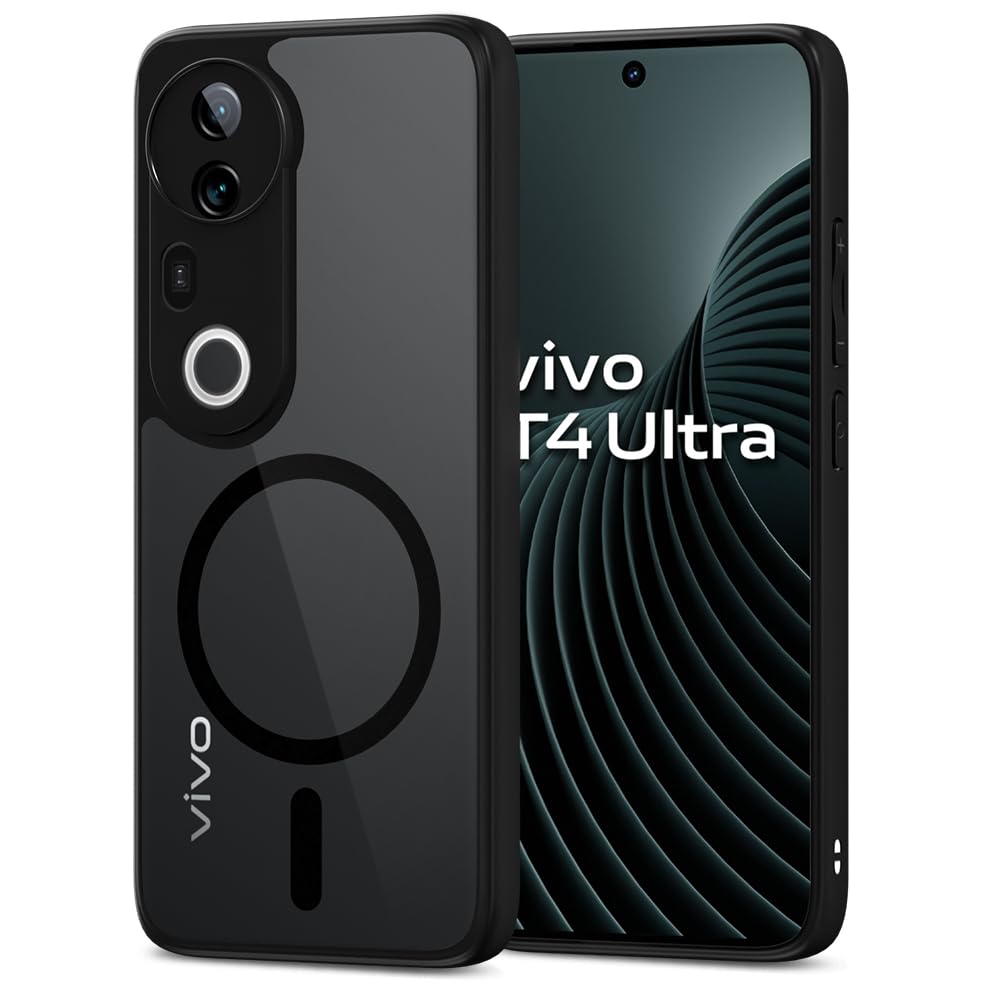 Pikkme Vivo T4 Ultra 5G Eagle 2 Mag-Safe Shockproof Hard Transparent Back Cover (Black)