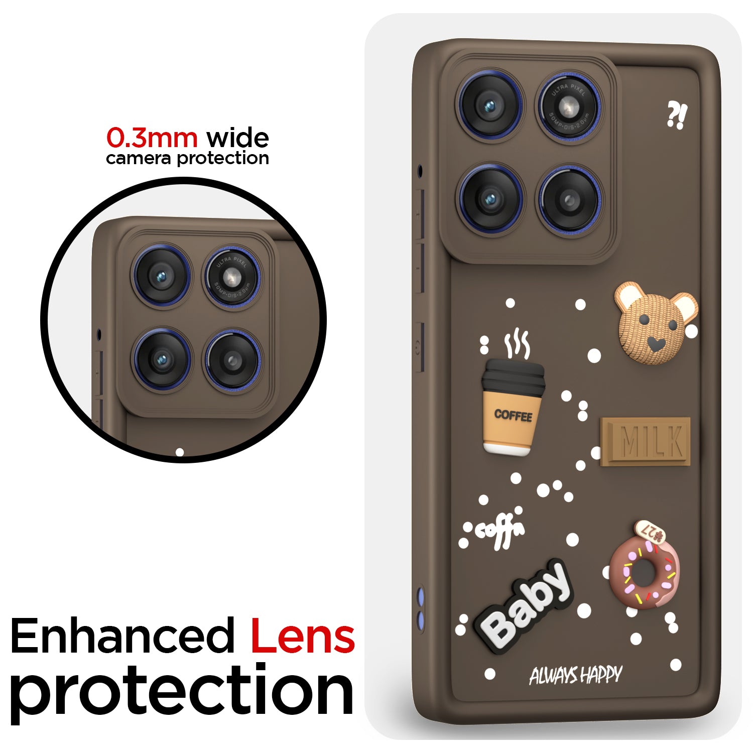 Pikkme Motorola Moto Edge 60 Stylus 5G Cute Fun Cartoon 3D Bear Coffee Back Cover (Brown)