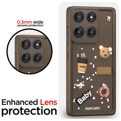 Pikkme Motorola Moto Edge 60 Stylus 5G Cute Fun Cartoon 3D Bear Coffee Back Cover (Brown)