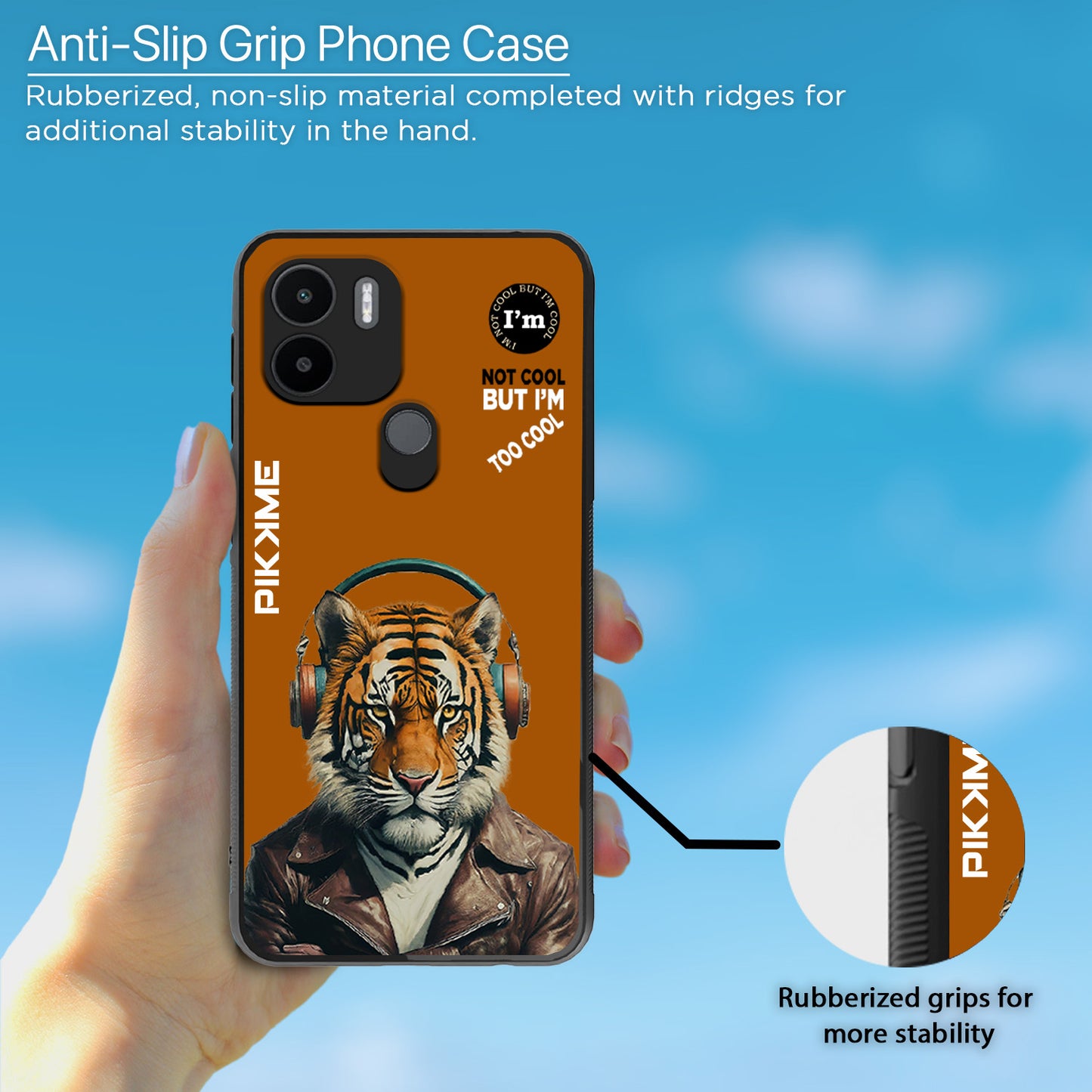 Pikkme Back Cover Pc Tpu + Printed Cool Funky Stylish Brown Tiger Swag Raised Edges Camera Protection |Bumper Case For Redmi A1 Plus (Design 09)