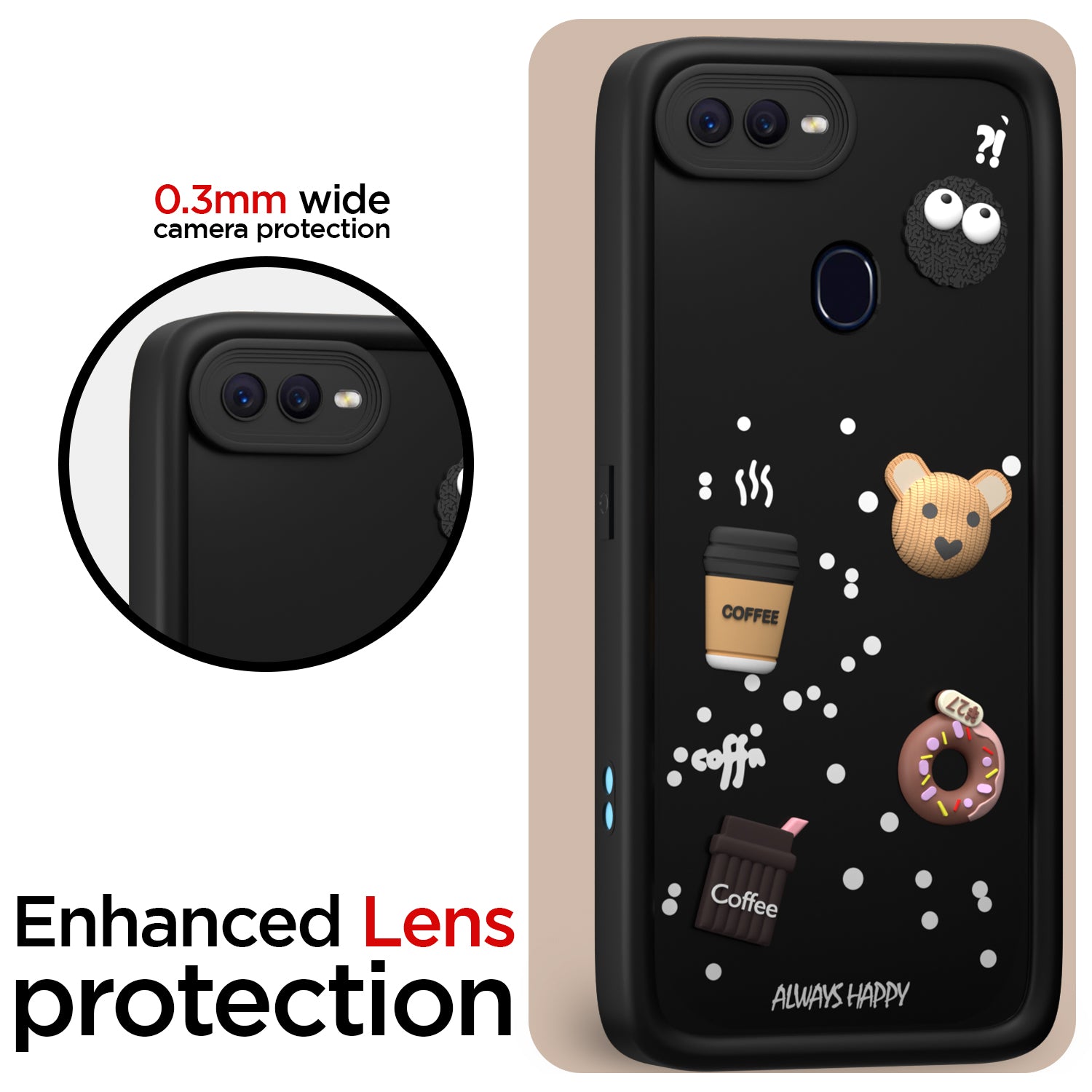 Pikkme Oppo F9 Pro/Realme 2 Pro/Realme U1 Cute Fun Cartoon 3D Bear Coffee Back Cover (Black)