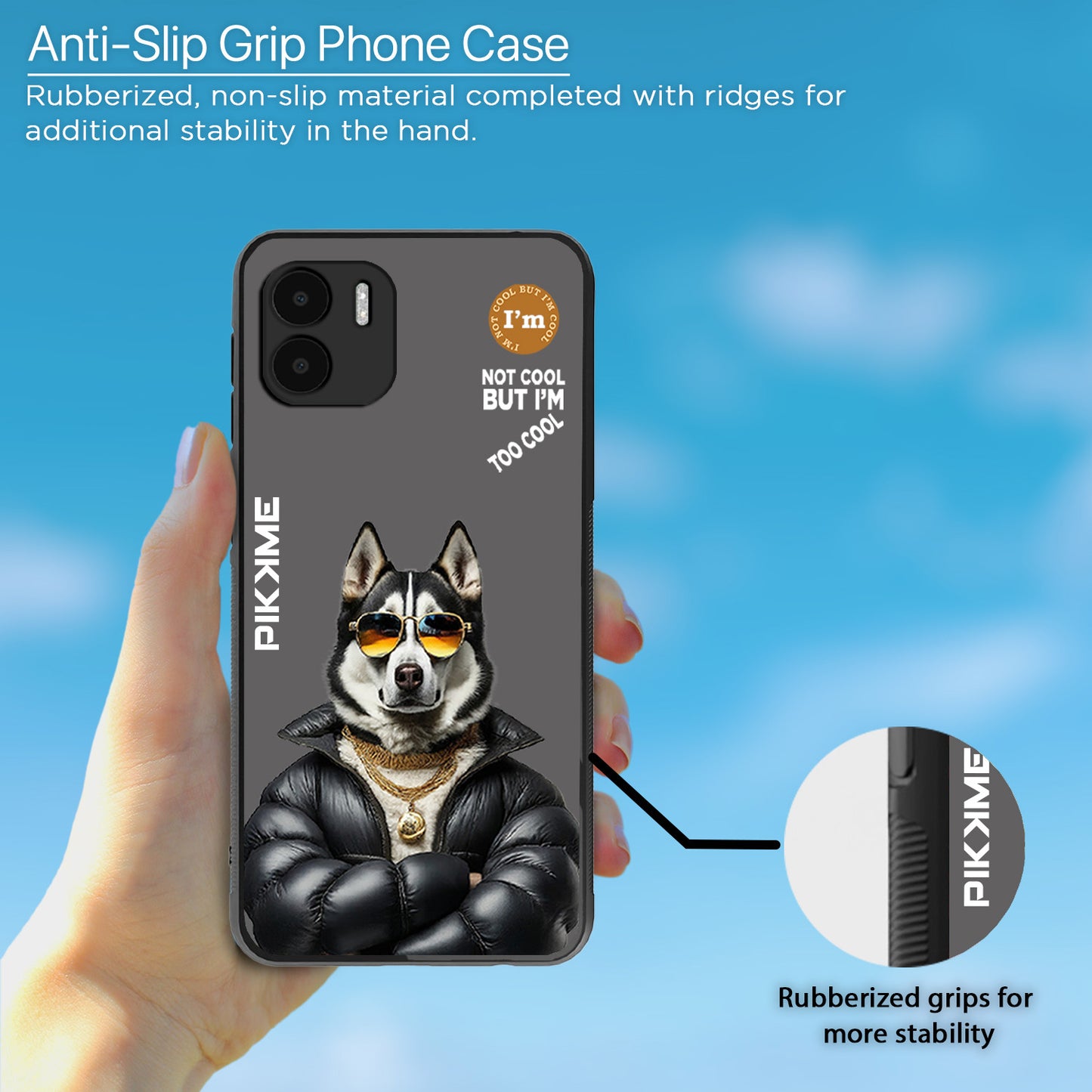 Pikkme Back Cover Pc Tpu + Printed Cool Funky Stylish Grey Dog Swag Raised Edges Camera Protection |Bumper Case For Redmi A1 (Design 02)