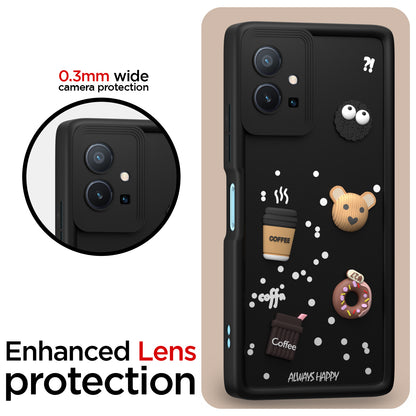 Pikkme Vivo T1 5G / Vivo Y75 5G / IQOO Z6 5G Cute Fun Cartoon 3D Bear Coffee Back Cover (Black)