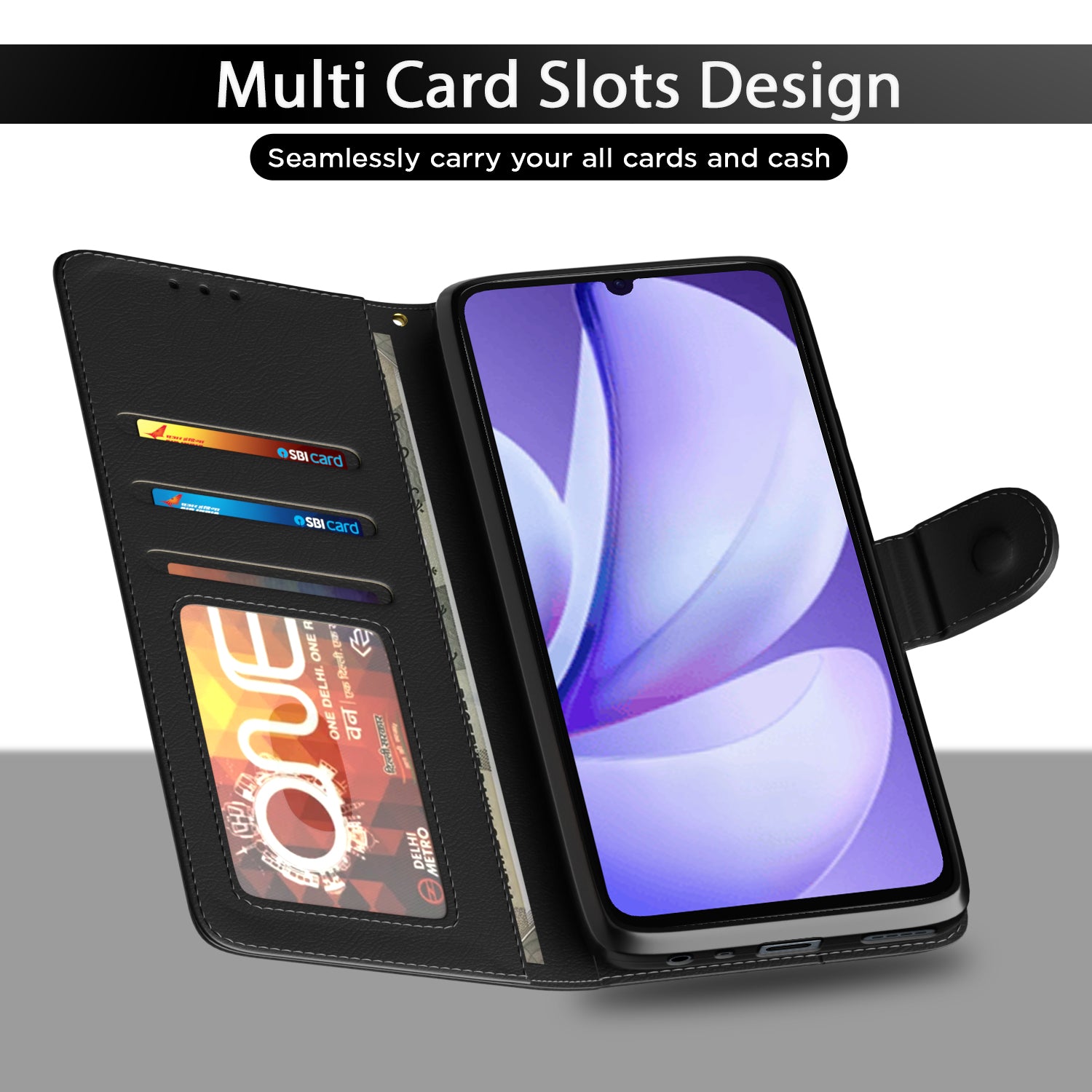 Pikkme Realme C71 5G Premium Leather Finish Vintage Flip Cover (Black)