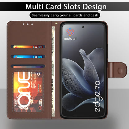 Pikkme Motorola Moto Edge 70 5G Double Contrast Leather Finish Flip Cover (Tan)