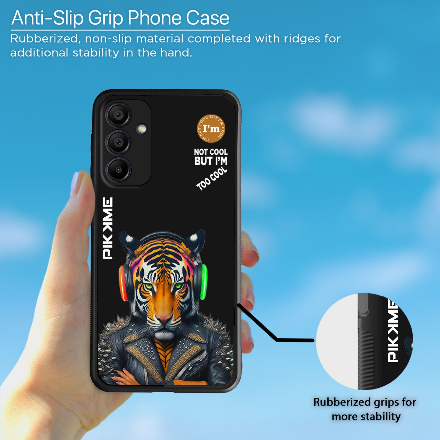 Pikkme Back Cover Pc Tpu + Printed Cool Funky Stylish Black Tiger Swag Raised Edges Camera Protection |Bumper Case For Samsung Galaxy A15 (Design 06)