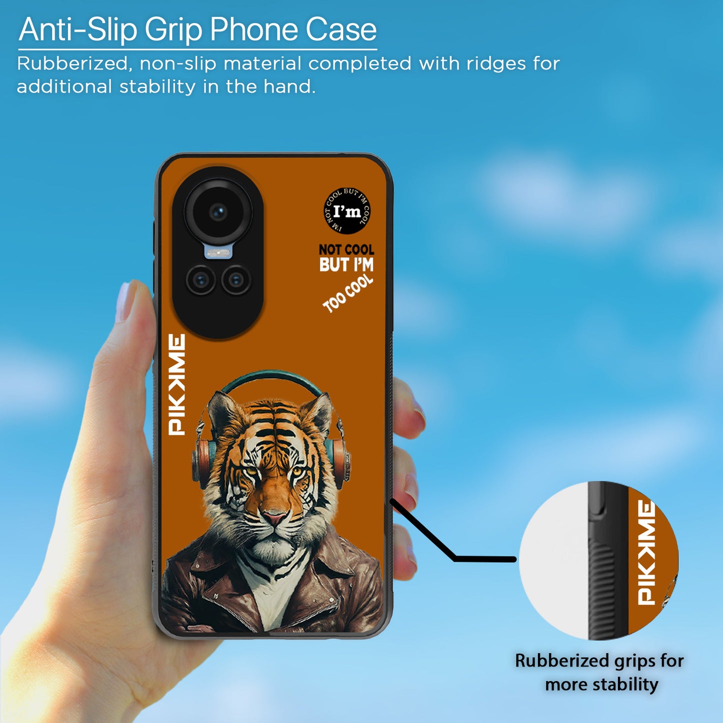 Pikkme Back Cover Pc Tpu + Printed Cool Funky Stylish Brown Tiger Swag Raised Edges Camera Protection |Bumper Case For Oppo Reno 10 5G (Design 09)