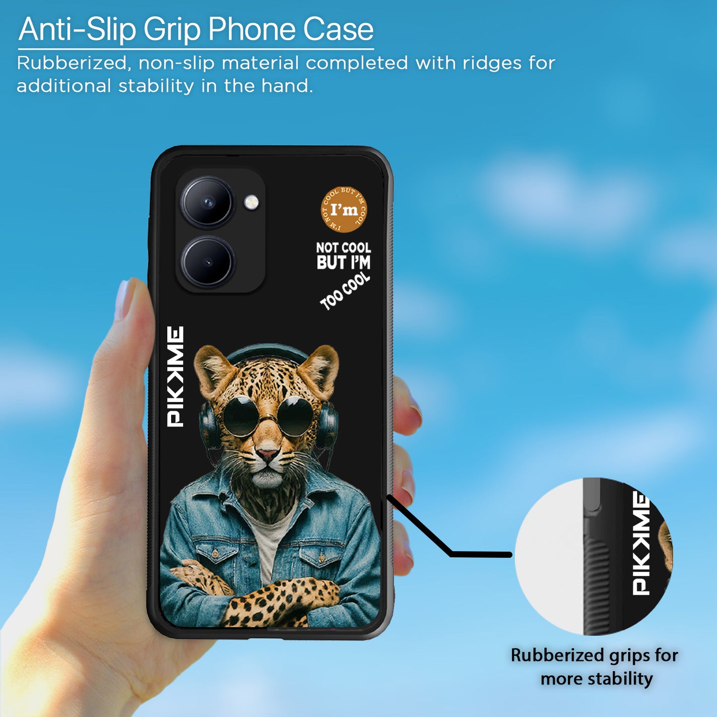 Pikkme Back Cover Pc Tpu + Printed Cool Funky Stylish Black Leopard Swag Raised Edges Camera Protection |Bumper Case For Realme C33 (Design 04)