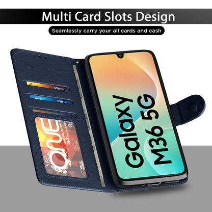 Pikkme Samsung Galaxy M36 5G Vintage Flip Cover (Blue)