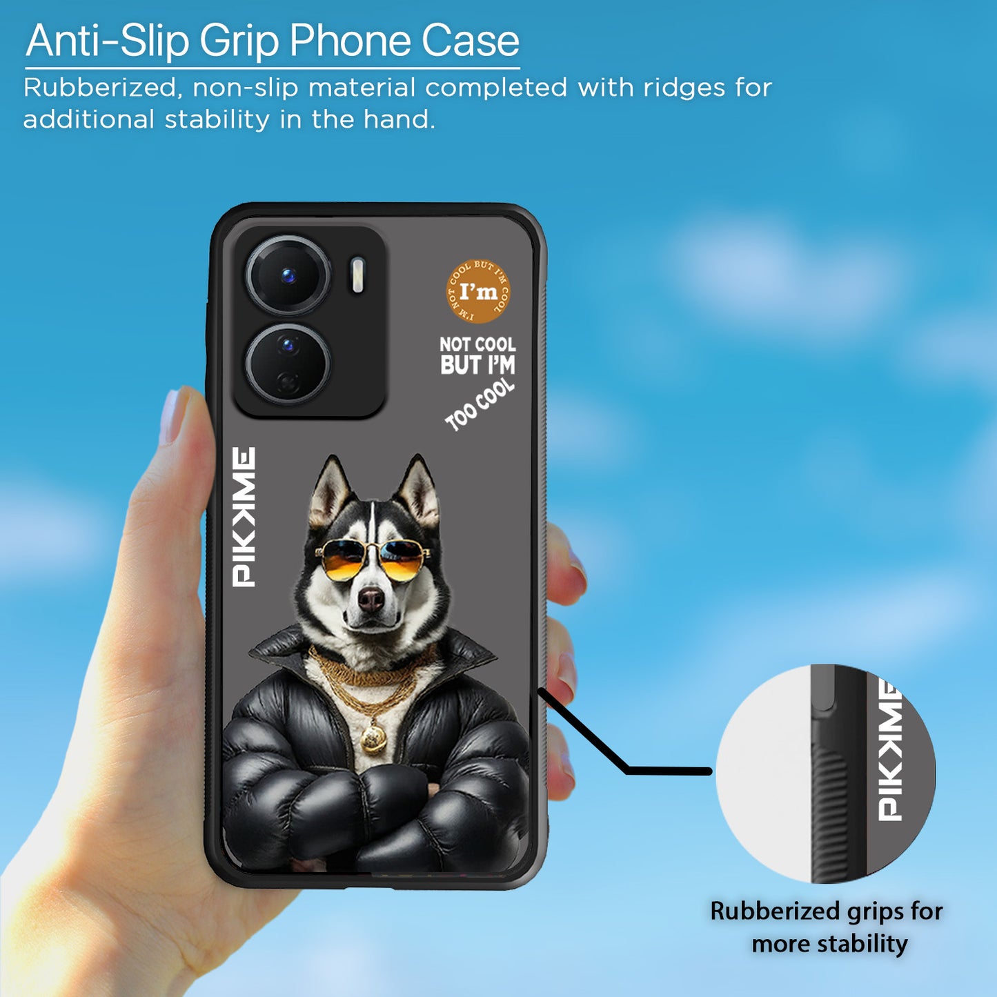 Pikkme Back Cover Pc Tpu + Printed Cool Funky Stylish Grey Dog Swag Raised Edges Camera Protection |Bumper Case For Vivo Y16 (Design 02)