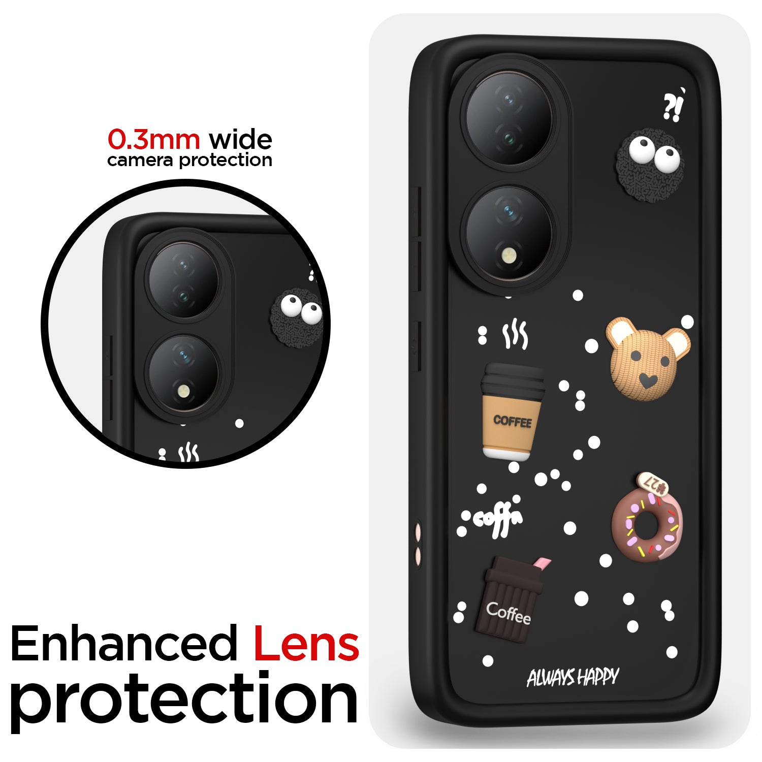 Pikkme Vivo Y100 5G Cute Fun Cartoon 3D Bear Coffee Back Cover (Black)