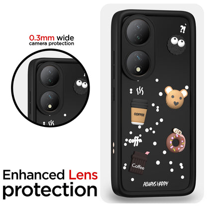 Pikkme Vivo Y100 5G Cute Fun Cartoon 3D Bear Coffee Back Cover (Black)