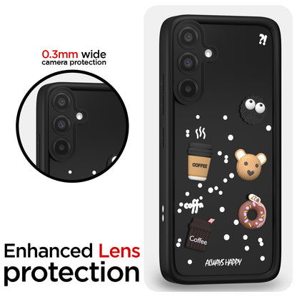 Pikkme Samsung Galaxy A56 5G Cute Fun Cartoon 3D Bear Coffee Back Cover (Black)