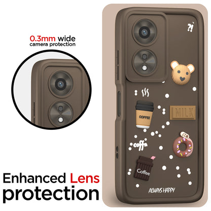 PIkkme Oppo A38 4G / Oppo A18 4G Cute Fun Cartoon 3D Bear Coffee Back Cover (Brown)