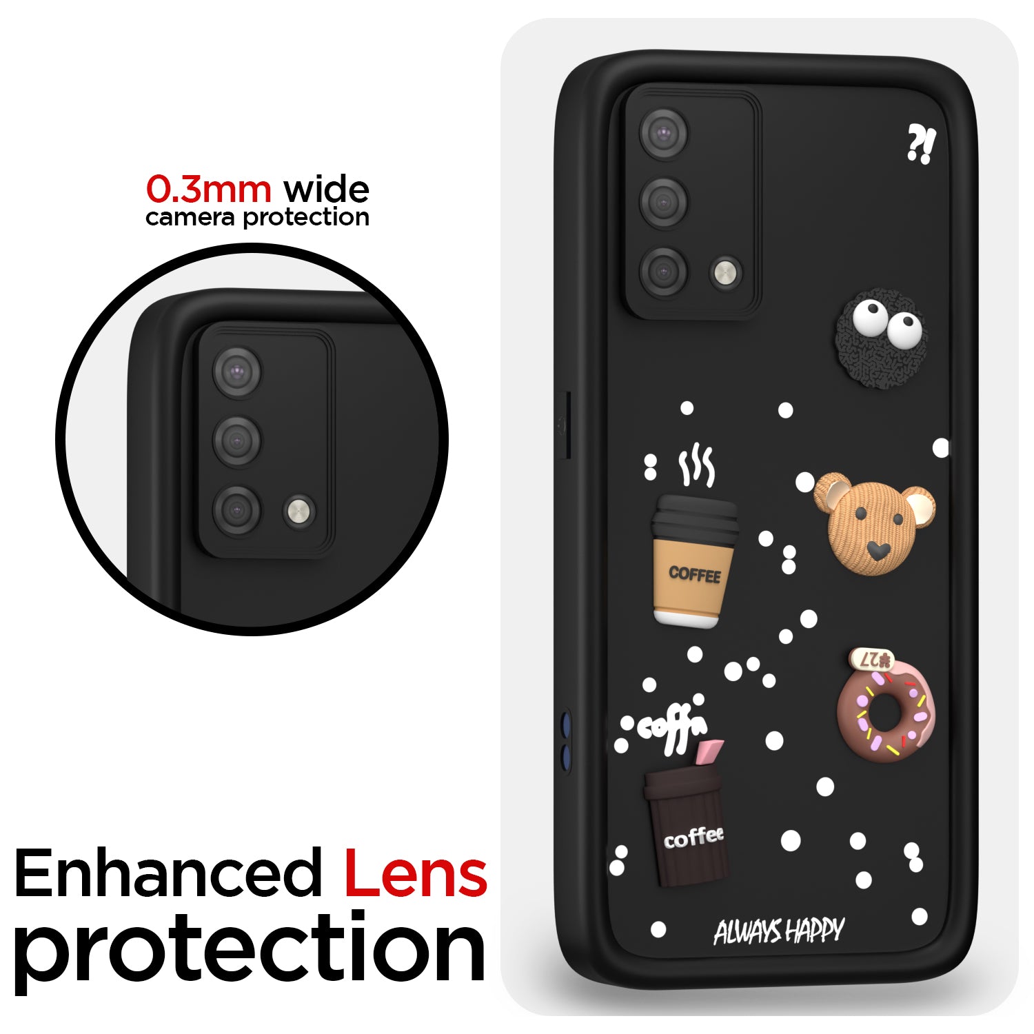 Pikkme Oppo A74 5G Cute Fun Cartoon 3D Bear Coffee Back Cover (Black)
