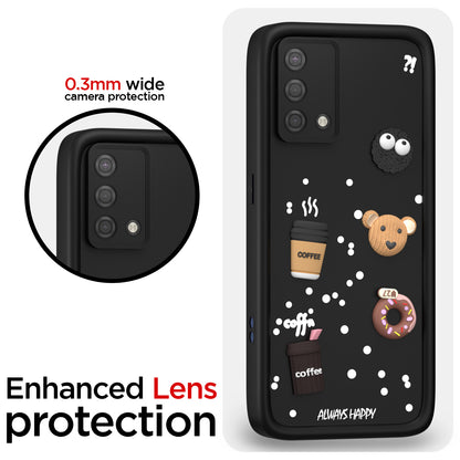 Pikkme Oppo A74 5G Cute Fun Cartoon 3D Bear Coffee Back Cover (Black)