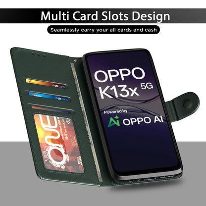 Pikkme Oppo K13x 5G Premium Leather Finish Vintage Flip Cover (Green)