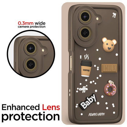 Pikkme Redmi A5/Poco C71 Cute Fun Cartoon 3D Bear Coffee Back Cover (Brown)