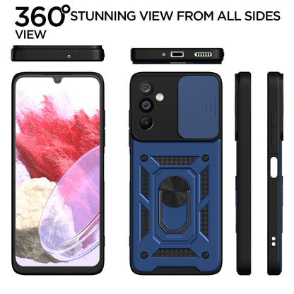 Pikkme Samsung Galaxy M16 5G Sliding Camera Shield & Stand D10 Tough Armor Back Cover (Blue)