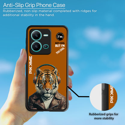 Pikkme Back Cover Pc Tpu + Printed Cool Funky Stylish Brown Tiger Swag Raised Edges Camera Protection |Bumper Case For Vivo V25 5G (Design 09)