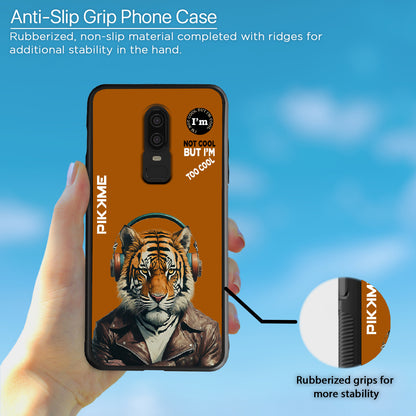 Pikkme Back Cover Pc Tpu + Printed Cool Funky Stylish Brown Tiger Swag Raised Edges Camera Protection |Bumper Case For OnePlus 6 (Design 09)