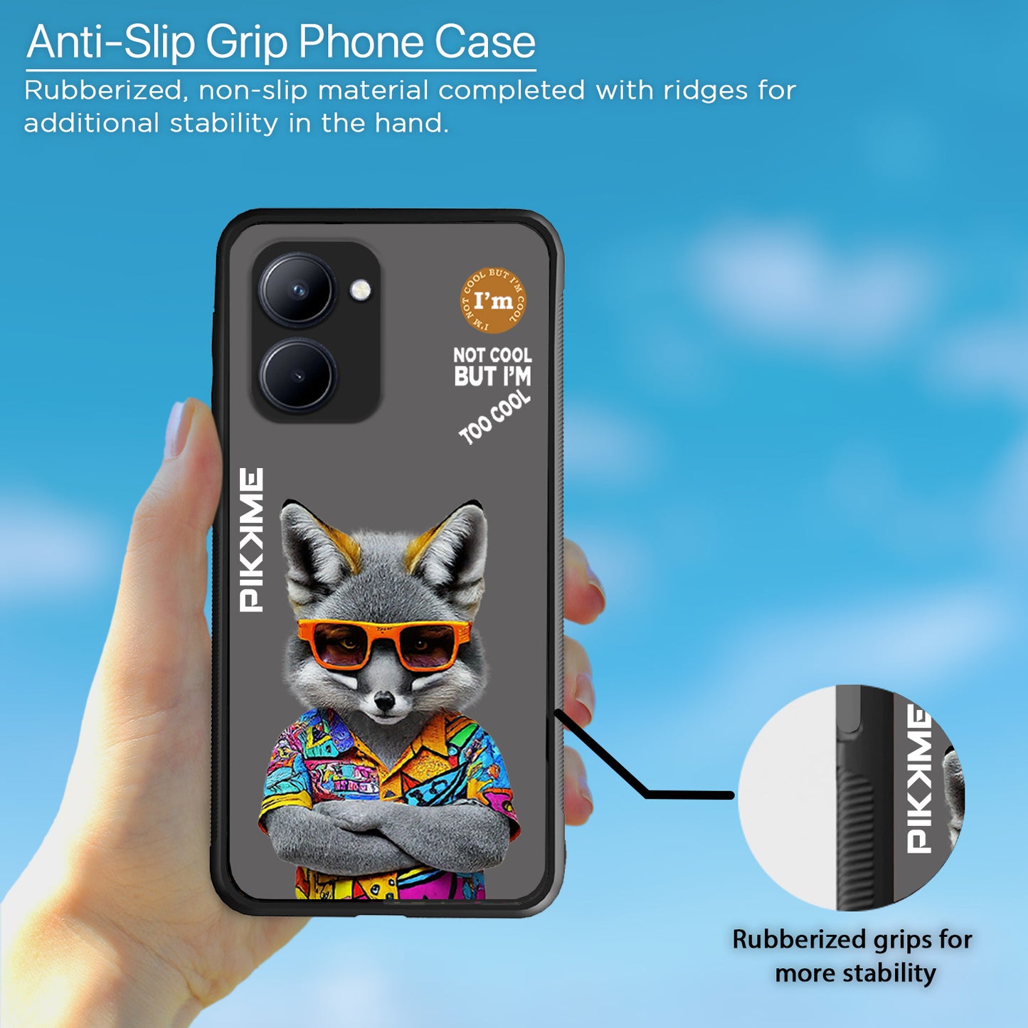 Pikkme Back Cover Pc Tpu + Printed Cool Funky Stylish Grey Wolf Swag Raised Edges Camera Protection |Bumper Case For Realme C33 (Design 01)