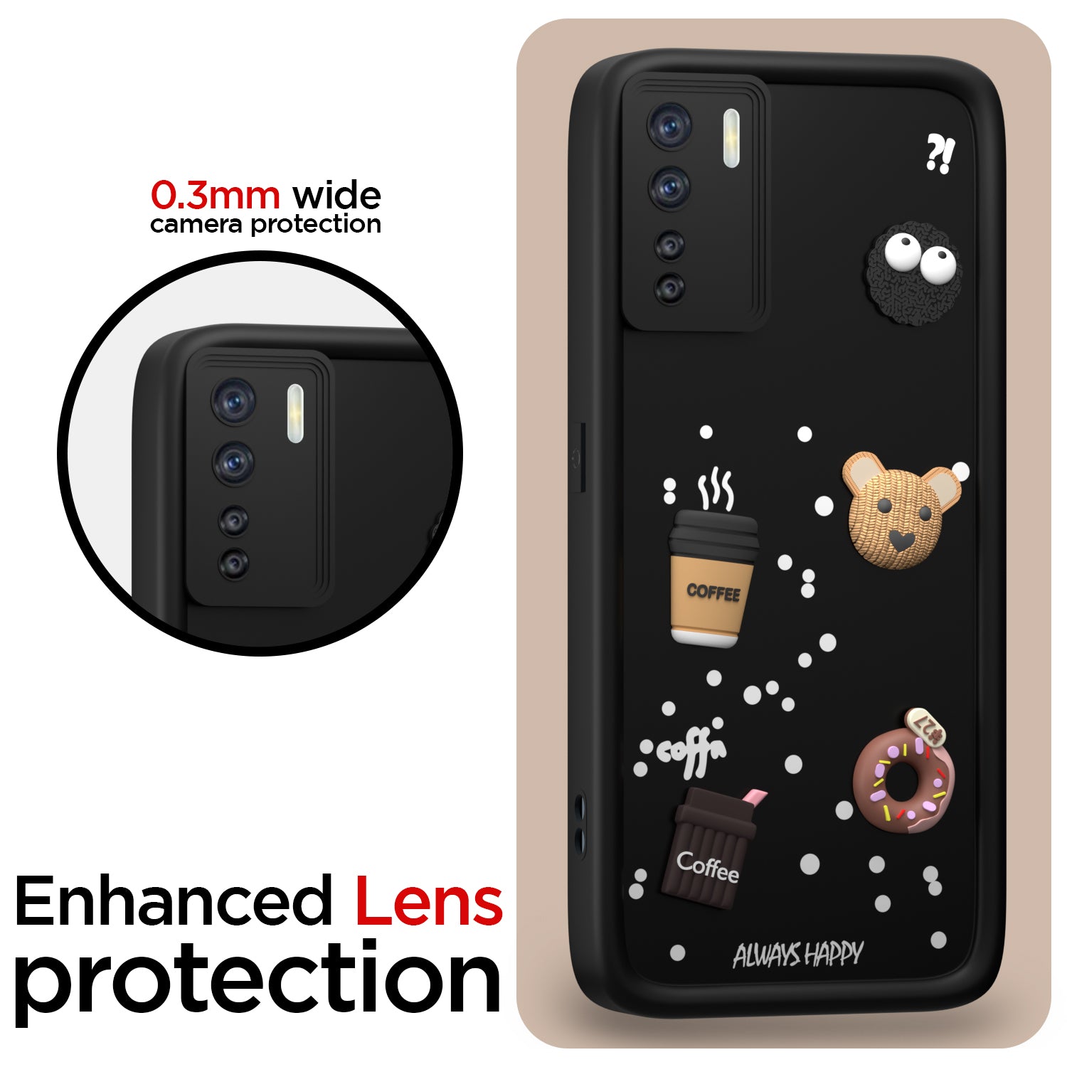 Pikkme Oppo F15 Cute Fun Cartoon 3D Bear Coffee Back Cover (Black)
