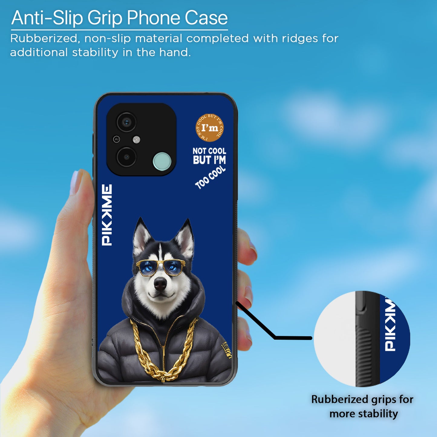 Pikkme Back Cover Pc Tpu + Printed Cool Funky Stylish Blue Dog Swag Raised Edges Camera Protection |Bumper Case For Redmi 12C (Design 08)