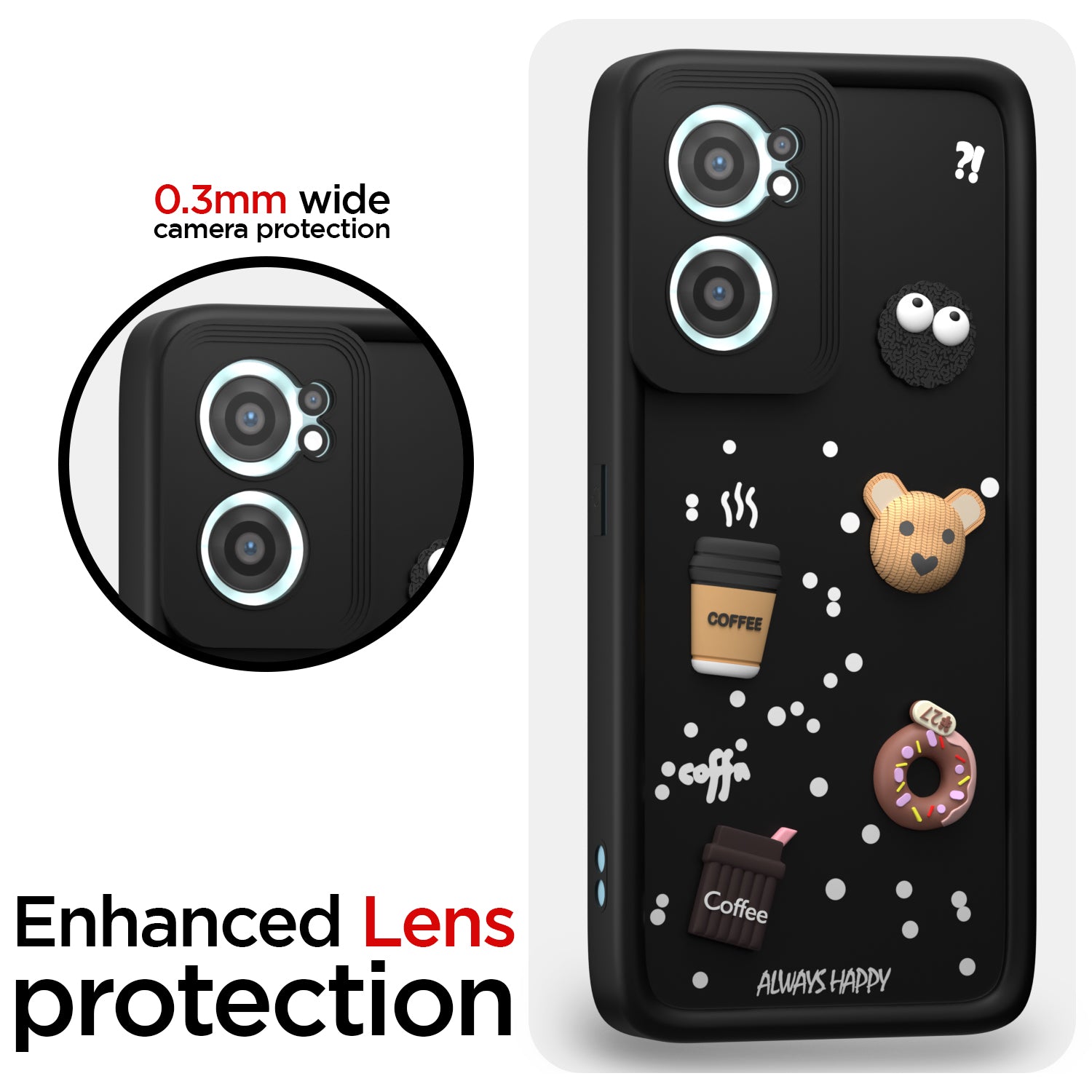 Pikkme Oneplus Nord Ce 2 5G Cute Fun Cartoon 3D Bear Coffee Back Cover (Black)