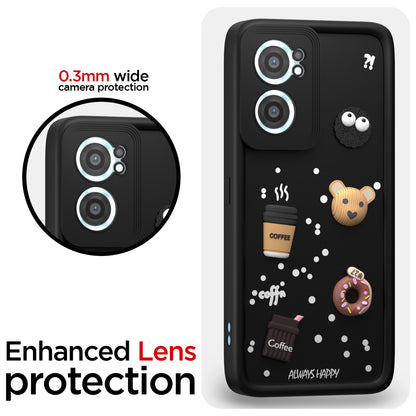 Pikkme Oneplus Nord Ce 2 5G Cute Fun Cartoon 3D Bear Coffee Back Cover (Black)